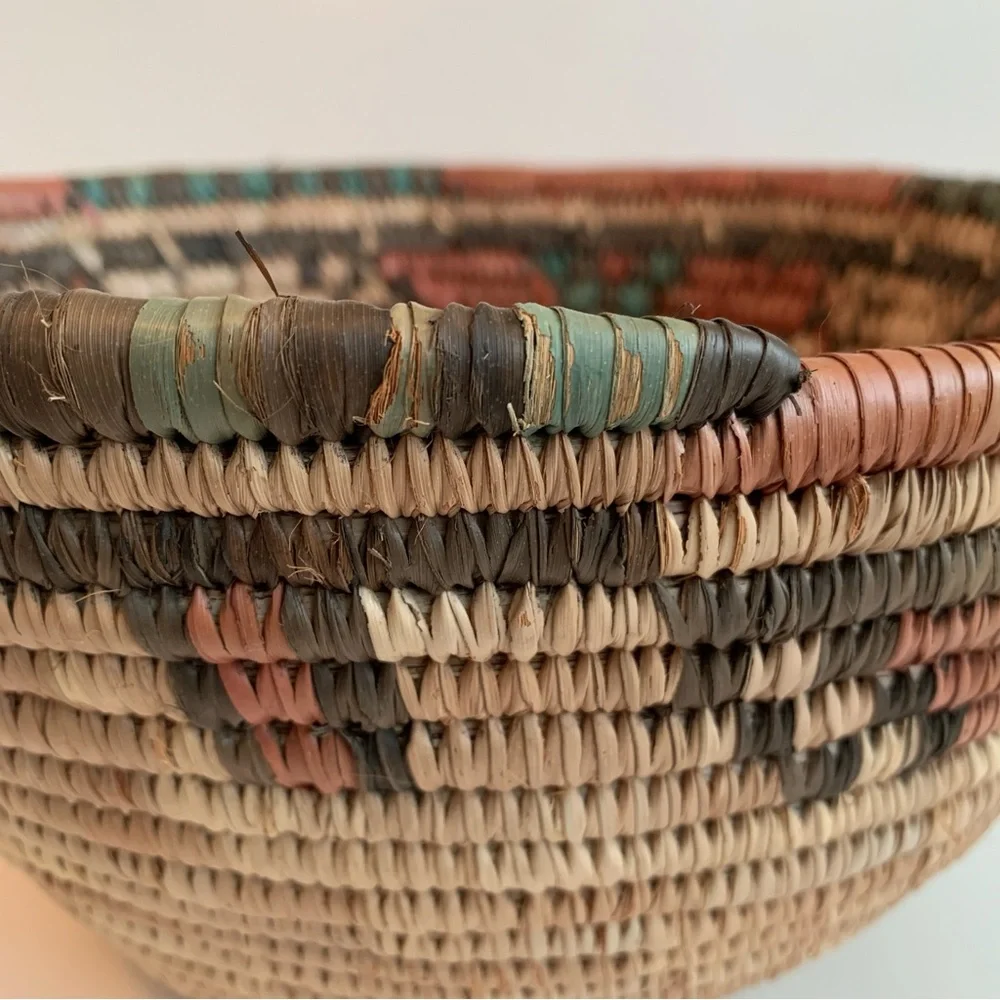 Vintage African Hausa Coiled Woven Grass Basket Bowl 11.5”
